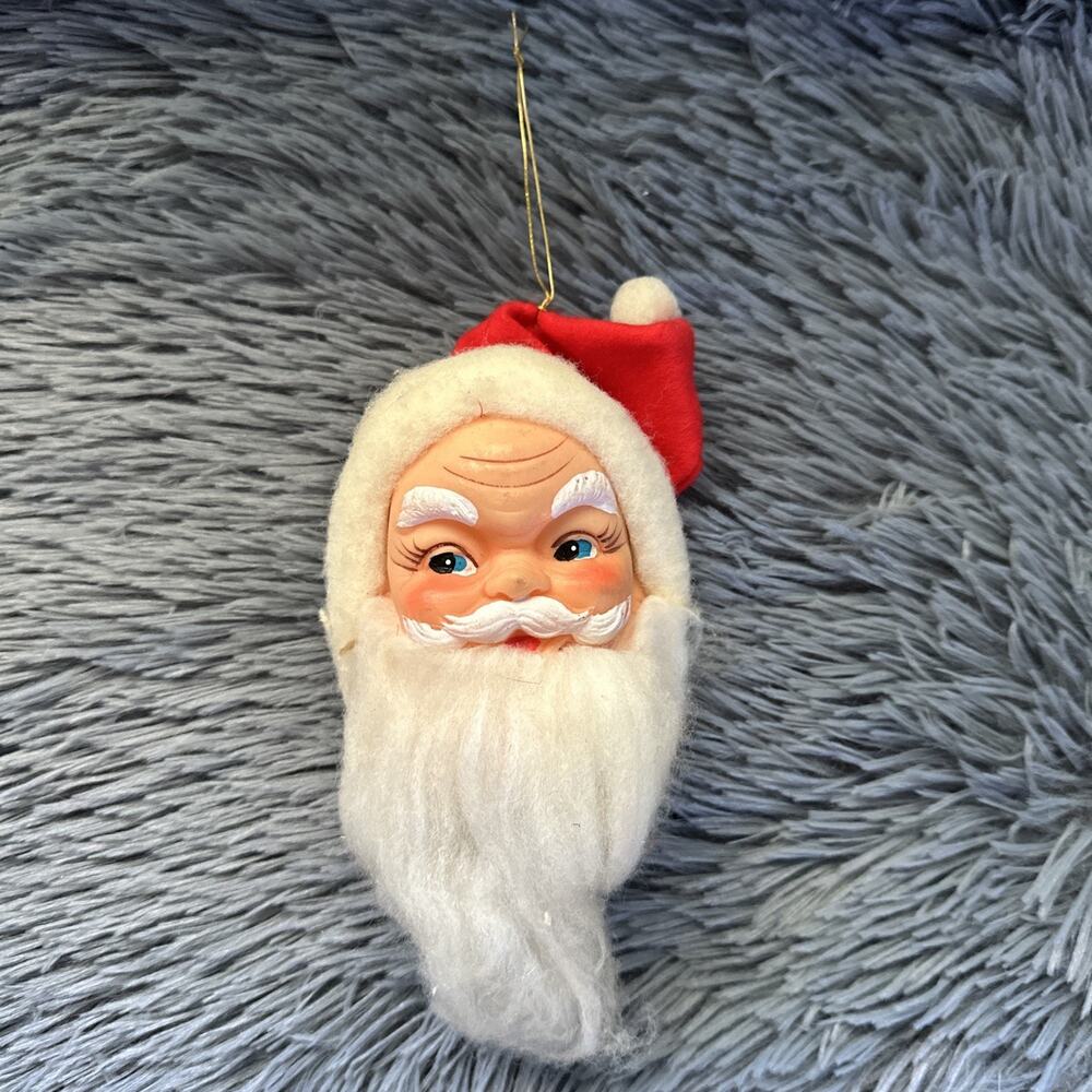 Vintage Mid Century Rubber Face Santa Head Christmas Ornament 1950s 1960s